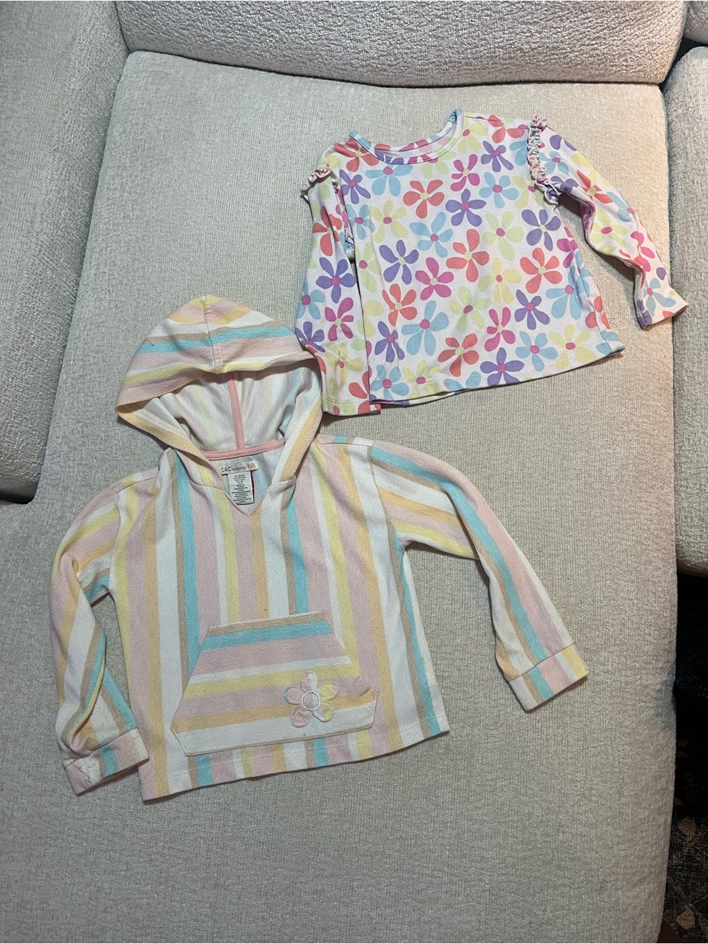 Girls' Pastel Stripe lightweightHoodie & super soft floral Long-Sleeve Top
